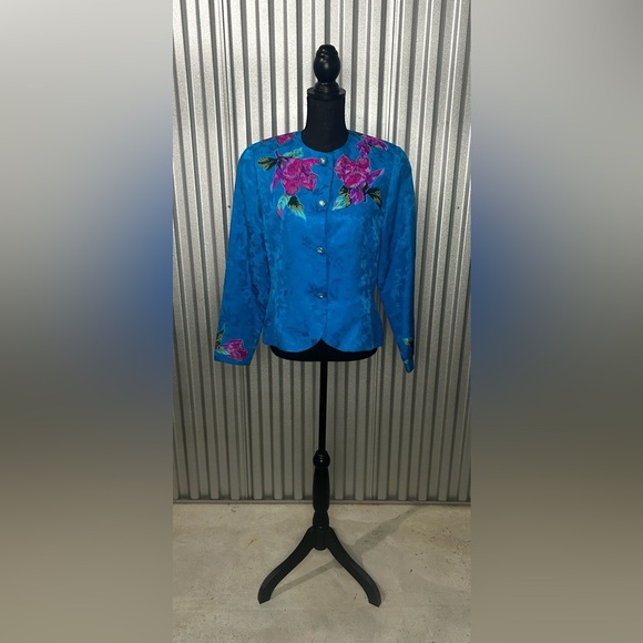 Women’s Vintage Anne Crimmins for UMI Collections Blue Silk Floral Blazer 12 - Picture 1 of 5
